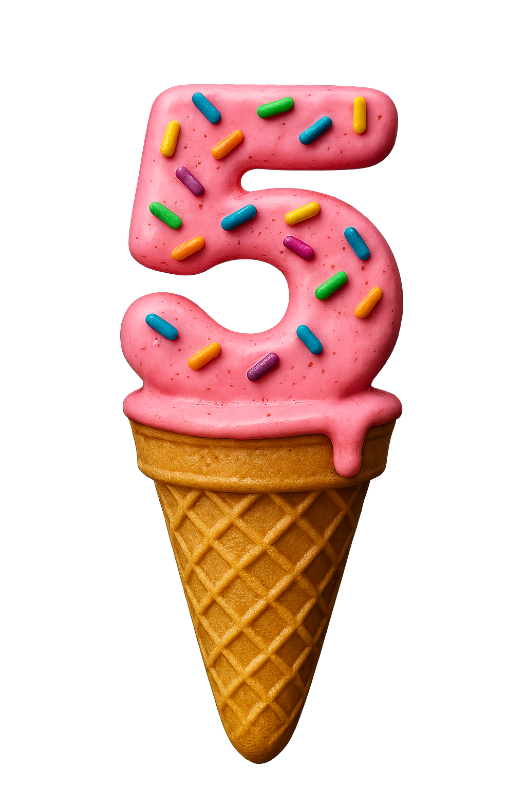 Number 5 donut with sprinkles on an ice cream cone