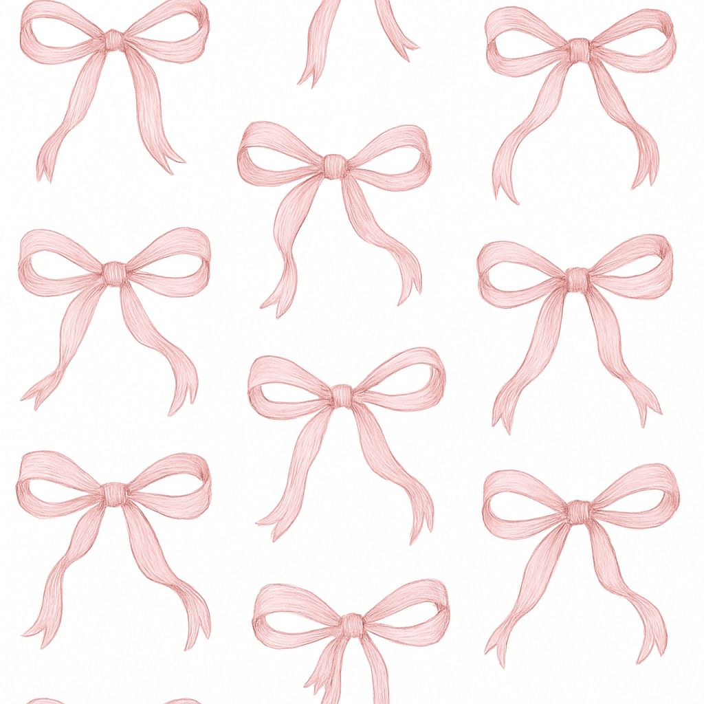 Pattern of delicate pink bows in a pencil sketch style.